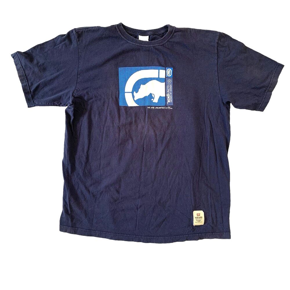 Ecko Unltd Cotton T Shirt Size XL Blue Rhino Graphic Urban Skater Streetwear Y2K